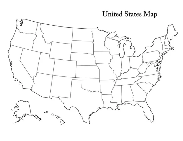 州境と黒と白のアメリカ合衆国地図 アメリカ地図 — ストックベクタ