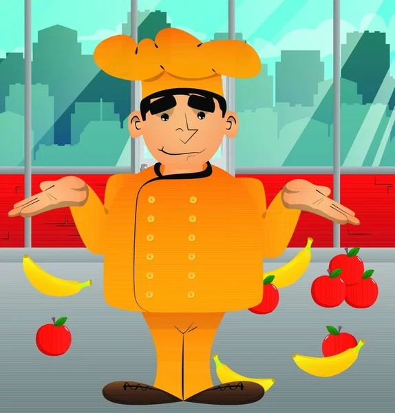 Tlustý Mužský Kreslený Kuchař Uniformě Pokrčí Rameny Vyjadřuje Neví Gesto — Stockový vektor