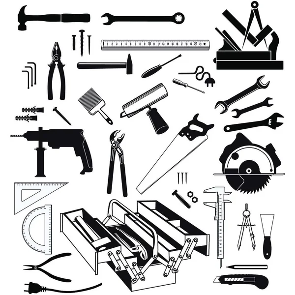 Handwerkzeuge Und Messinstrumente Weißer Hintergrund Isoliert Illustration — Stockvektor