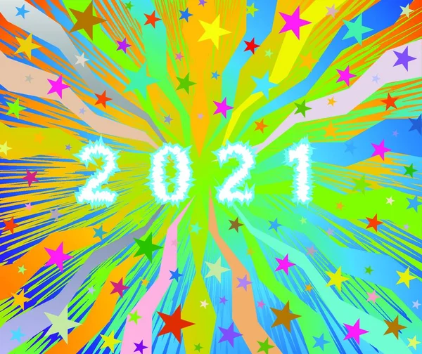 Feliz Ano Novo 2021 Celebratório Colorido Fundo Explosão Com Estrelas —  Vetores de Stock