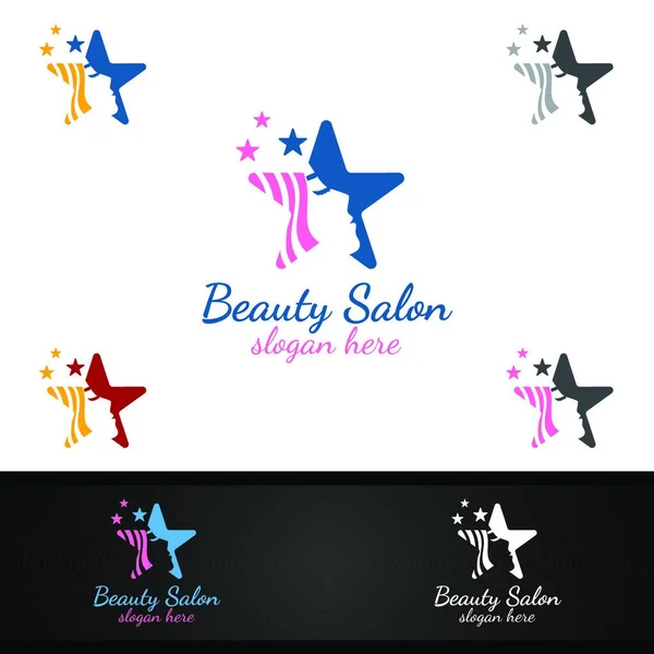 Salon Fashion Logo Beauty Hairstylist Cosmetics Boutique Design — Stock Vector