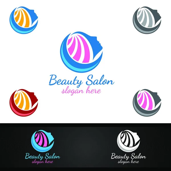 美容師 化粧品 ブティックデザインのためのサロンファッションロゴ — ストックベクタ