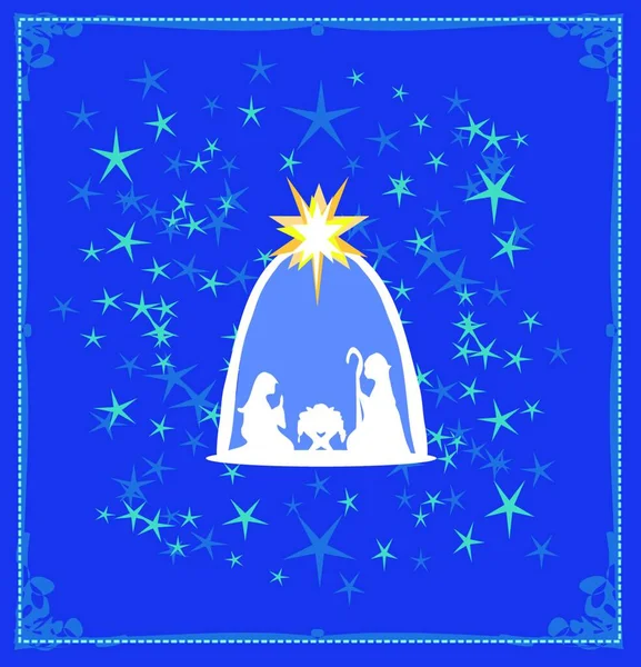 Χριστιανική Χριστούγεννα Σκηνή Της Γέννησης Του Μωρού Ιησού Διαφανή Μπάλα — Διανυσματικό Αρχείο