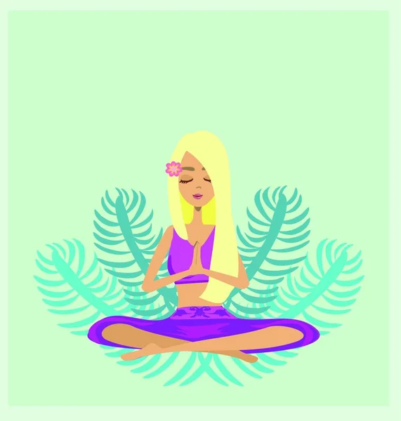 瑜伽姿势 做冥想的女人矢量说明 — 图库矢量图片