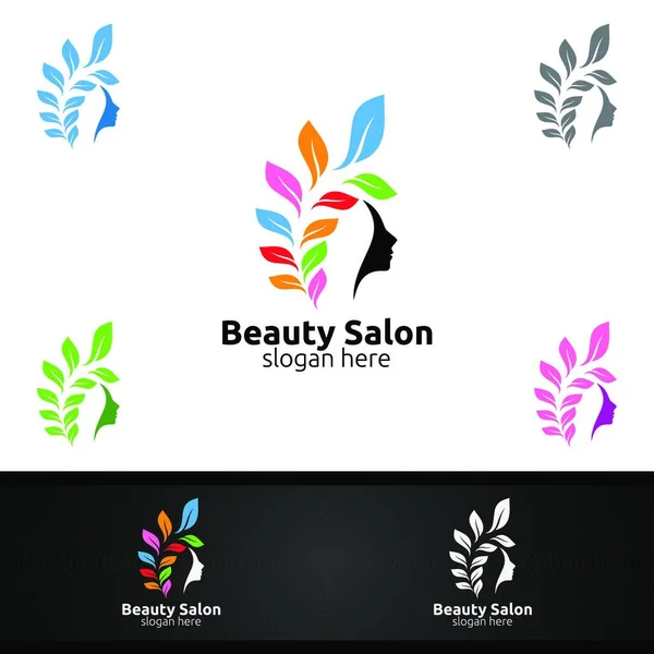Natural Salon Fashion Logo Beauty Hairstylist Cosmetics Boutique Design — Stock Vector