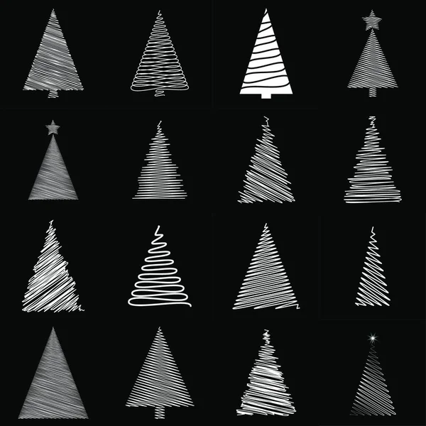 Scribble Weihnachtsbaumset Doodle Tannenbaum Sammlung Handgezeichnete Festliche Vektorillustration Isoliert Auf — Stockvektor