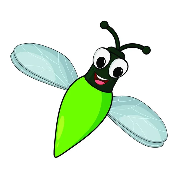 白い背景に隔離されたホタル昆虫漫画のイラスト 輝く腹部の空のバグ 目と笑顔でコミックかわいいキャラクター ベクター ファイアバグ アイコン Eps 10デザイン — ストックベクタ