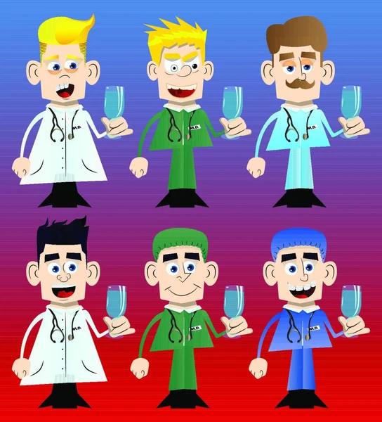 有趣的卡通医生拿着水杯 矢量图解 医疗工作者的健康生活方式概念 — 图库矢量图片