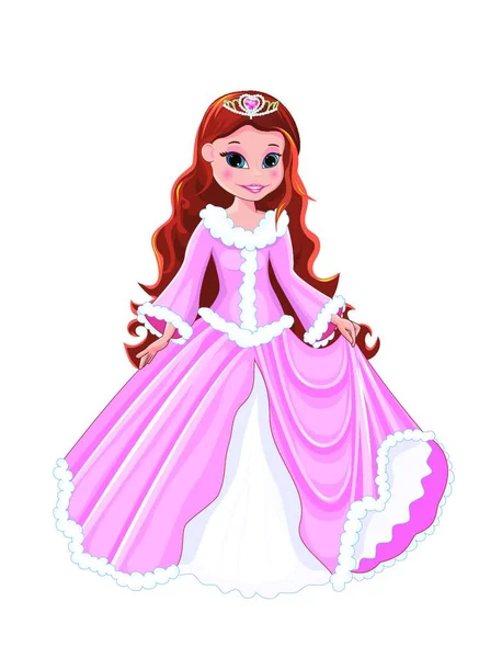 穿着粉红裙子的小女孩 背景是白色的 头发上戴着一顶皇冠 — 图库矢量图片