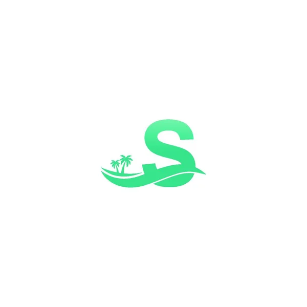 字母S标识椰子树和水波图标设计矢量 — 图库矢量图片