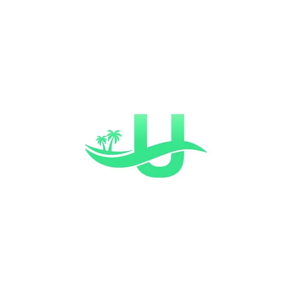 Letter Logo Coconut Tree Water Wave Icon Design Vector — 스톡 벡터