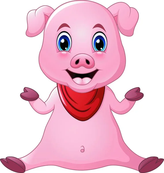 Ilustração Vetorial Bonito Porco Cartoon Sentado — Vetor de Stock