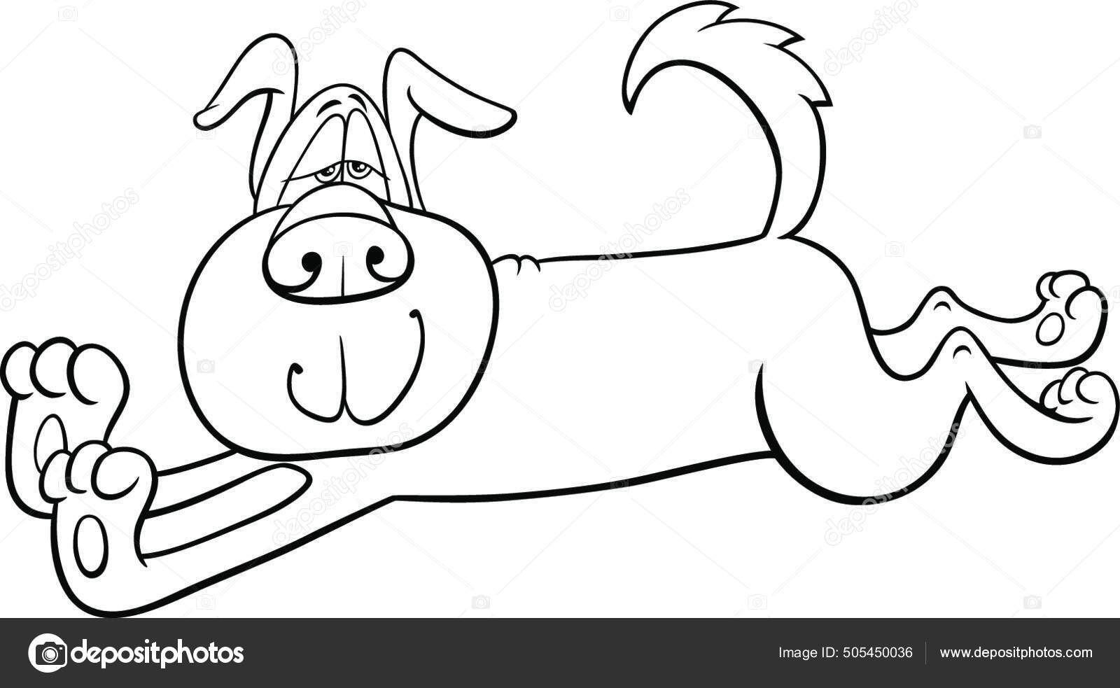 滑稽伸展困倦的狗漫画书的黑白卡通画图库矢量图©PantherMediaSeller 505450036, image size:1600x983