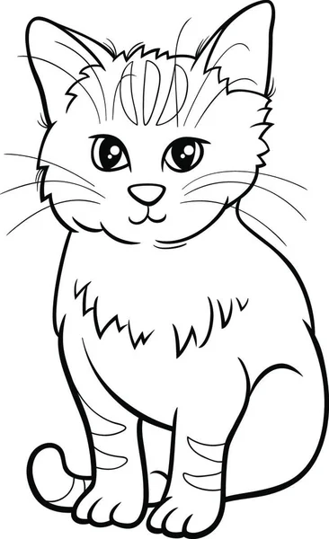 Black White Cartoon Illustration Cute Gray Kitten Comic Animal Character — Stock Vector