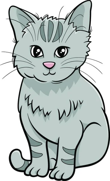 Ilustracja Kreskówki Cute Szary Kotek Komiks Zwierzę Charakter — Wektor stockowy