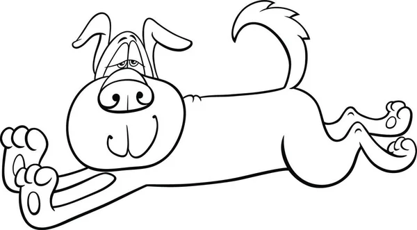 Svart Och Vit Tecknad Illustration Roliga Stretching Sömnig Hund Serietidning — Stock vektor