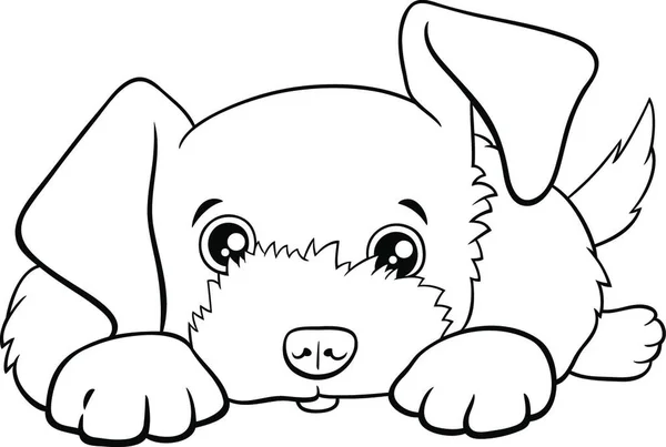 黒と白の漫画のイラストかわいい子犬漫画のキャラクターぬり絵の本のページ — ストックベクタ