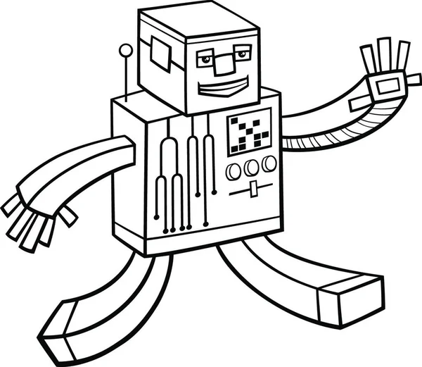 Schwarz Weiße Cartoon Illustration Von Lustigen Roboter Fantasy Comic Figur — Stockvektor