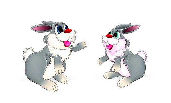 Två Tecknade Kanin Vit Bakgrund Två Små Kaniner Kanin — Stock vektor
