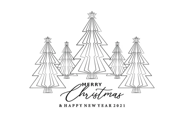 Merry Christmas Happy New Year Monochrome Design Monoline Merry Christmas — Stockvector