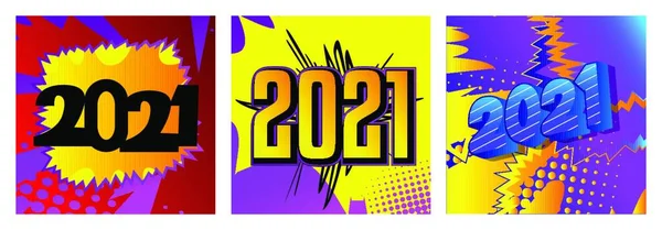 Bonne Année Créative 2021 Carte Conception Sur Fond Bande Dessinée — Image vectorielle