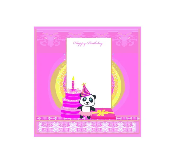 Happy Birthday Card Girlish Invitation Cute Panda — Stock Vector