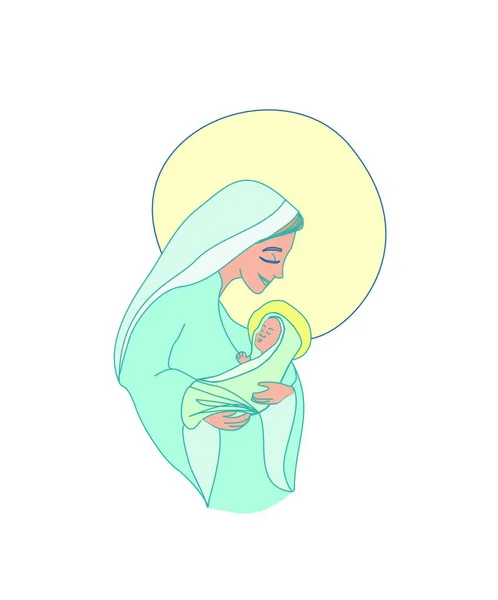 Ilustración Vectorial Una Mujer Vestido Blanco Con Bebé Sus Brazos — Vector de stock