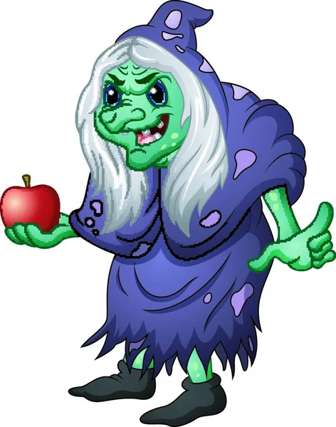 Vektor Illustration Der Alten Bösen Hexe Mit Einem Apfel — Stockvektor