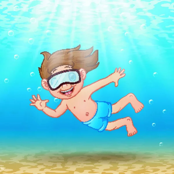 Illustrazione Vettoriale Snorkeling Boy Cartoon — Vettoriale Stock
