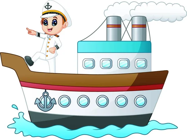 Векторна Ілюстрація Капітана Мультфільму Який Вказує Корабель — стоковий вектор