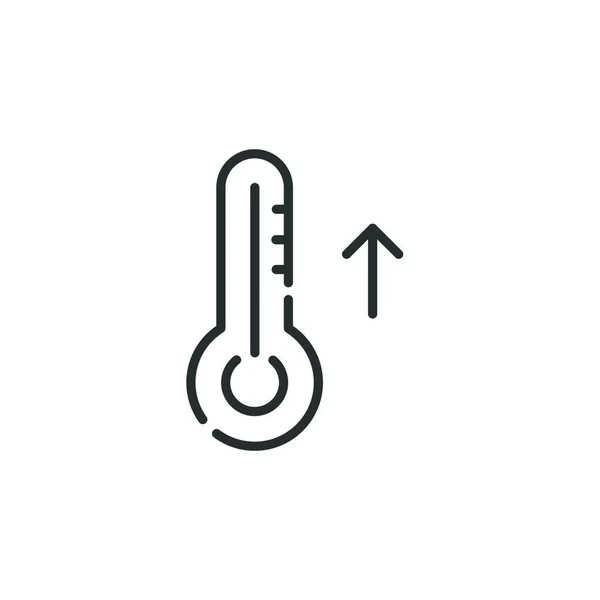 Icona Linea Sottile Termometro Aumento Della Temperatura Illustrazione Del Vettore — Vettoriale Stock