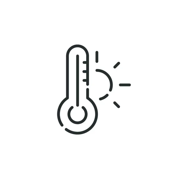 細い線のアイコンを温度計 夏の気温 孤立したアウトライン気象ベクトル図 — ストックベクタ