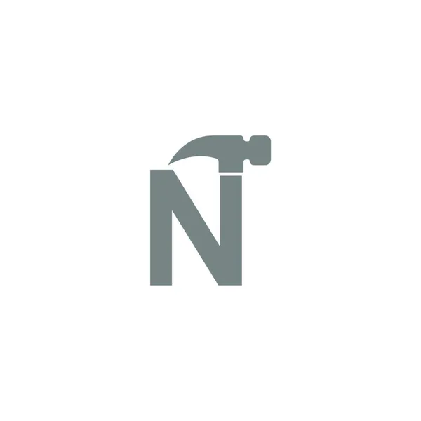 文字Nとハンマーの組み合わせアイコンのロゴデザインベクトル — ストックベクタ