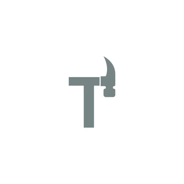 文字Tとハンマーの組み合わせアイコンのロゴデザインベクトル — ストックベクタ