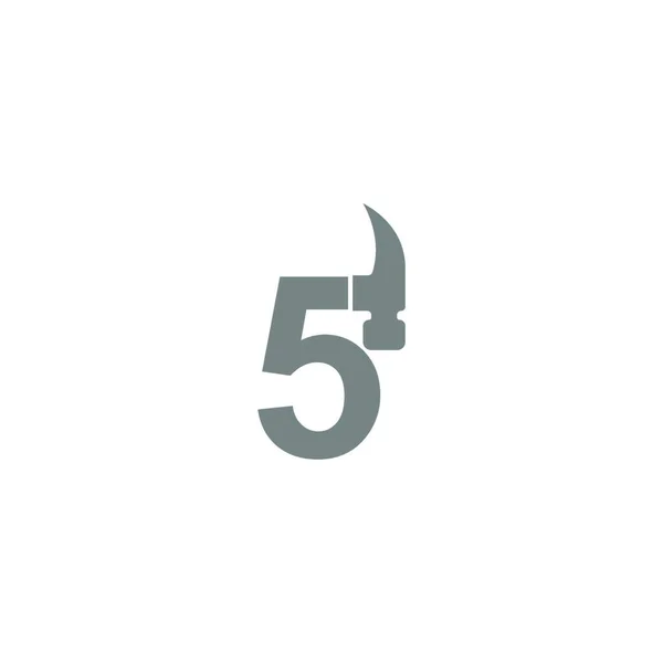 5番とハンマーの組み合わせアイコンのロゴデザインベクトル — ストックベクタ