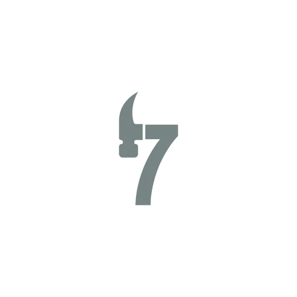 7番とハンマーの組み合わせアイコンのロゴデザインベクトル — ストックベクタ