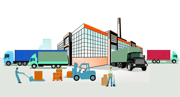 Ciężarówka Przyczepą Wózkiem Widłowym Ilustracja Wektora — Wektor stockowy