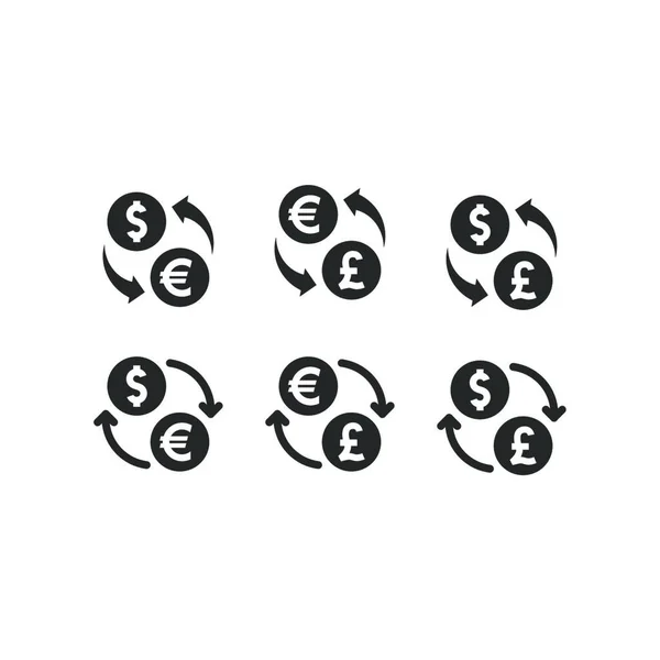 Valuta Munten Met Pijlen Zwarte Vector Pictogram Set — Stockvector