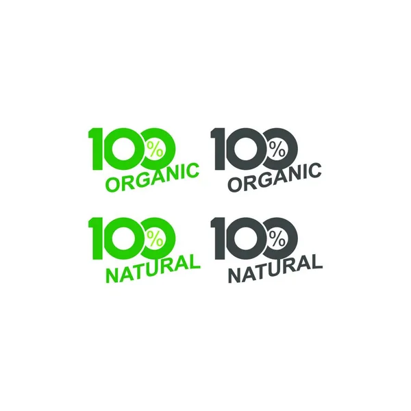 100 Simge Doğal Vegan Organik Yıldönümü Etiket Tasarımı Örnekleme Şablonu — Stok Vektör