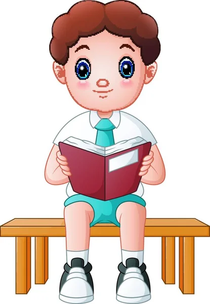 Lindo Chico Uniforme Escolar Leyendo Libro — Vector de stock