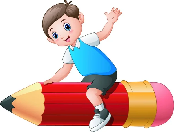 Εικονογράφηση Διάνυσμα Αγόρι Σχολείο Ιππασίας Ένα Μολύβι — Διανυσματικό Αρχείο