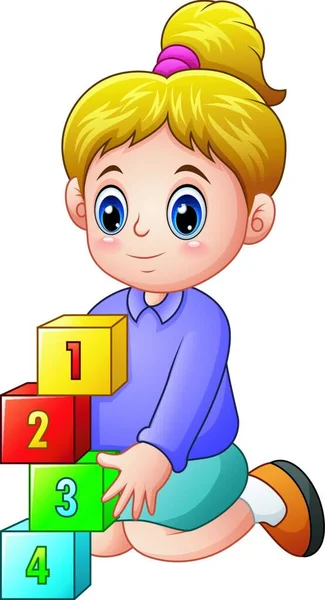 Vector Illustration Cartoon Female Playing Number Cubes — Stock Vector