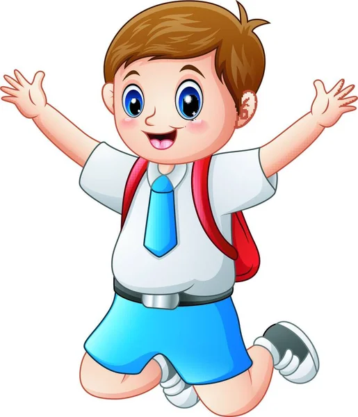 Vektor Illustration Eines Niedlichen Jungen Schuluniform Springt — Stockvektor