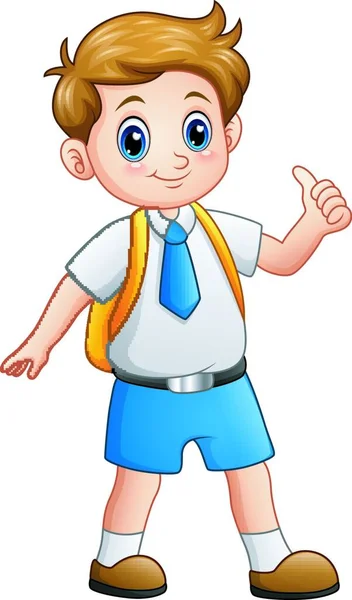 Vector Illustration Cute Boy School Uniform Giving Thumbs — Stock Vector