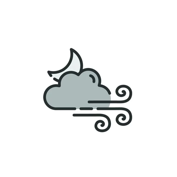 Vento Forte Lua Nuvem Ícone Cor Preenchido Ilustração Vetor Meteorológico — Vetor de Stock