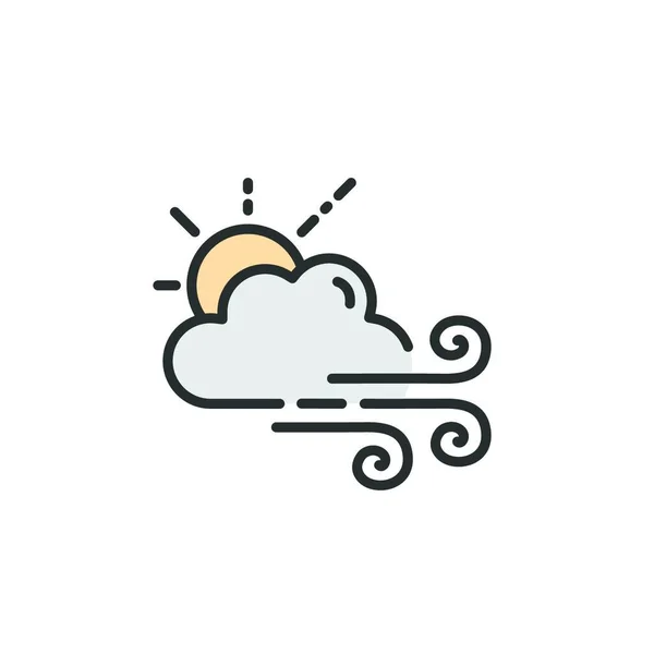 Viento Fuerte Sol Nube Icono Color Lleno Ilustración Aislada Del — Vector de stock