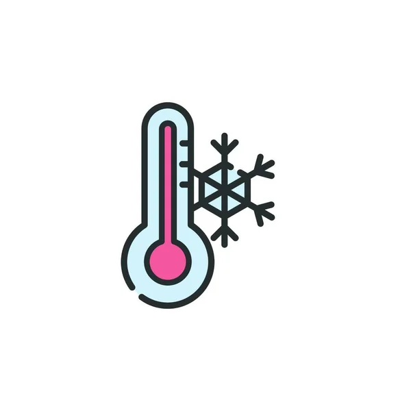 Termómetro Temperatura Inverno Ícone Cor Preenchido Ilustração Vetor Meteorológico Isolado — Vetor de Stock