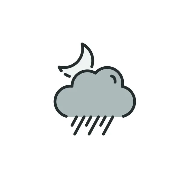 Rain Cloud Moon Filled Color Icon Isolated Weather Vector Illustration — Stock Vector