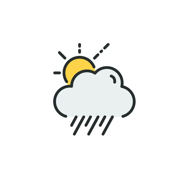 Regn Moln Och Sol Fylld Färg Ikon Isolerat Väder Vektor — Stock vektor