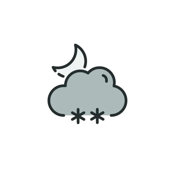 Schnee Wolken Und Mond Gefülltes Farbsymbol Isolierte Darstellung Von Wettervektoren — Stockvektor